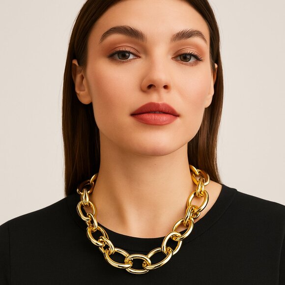 ZARA Gold-Tone Statement Chain Necklace - Picture 1 of 7